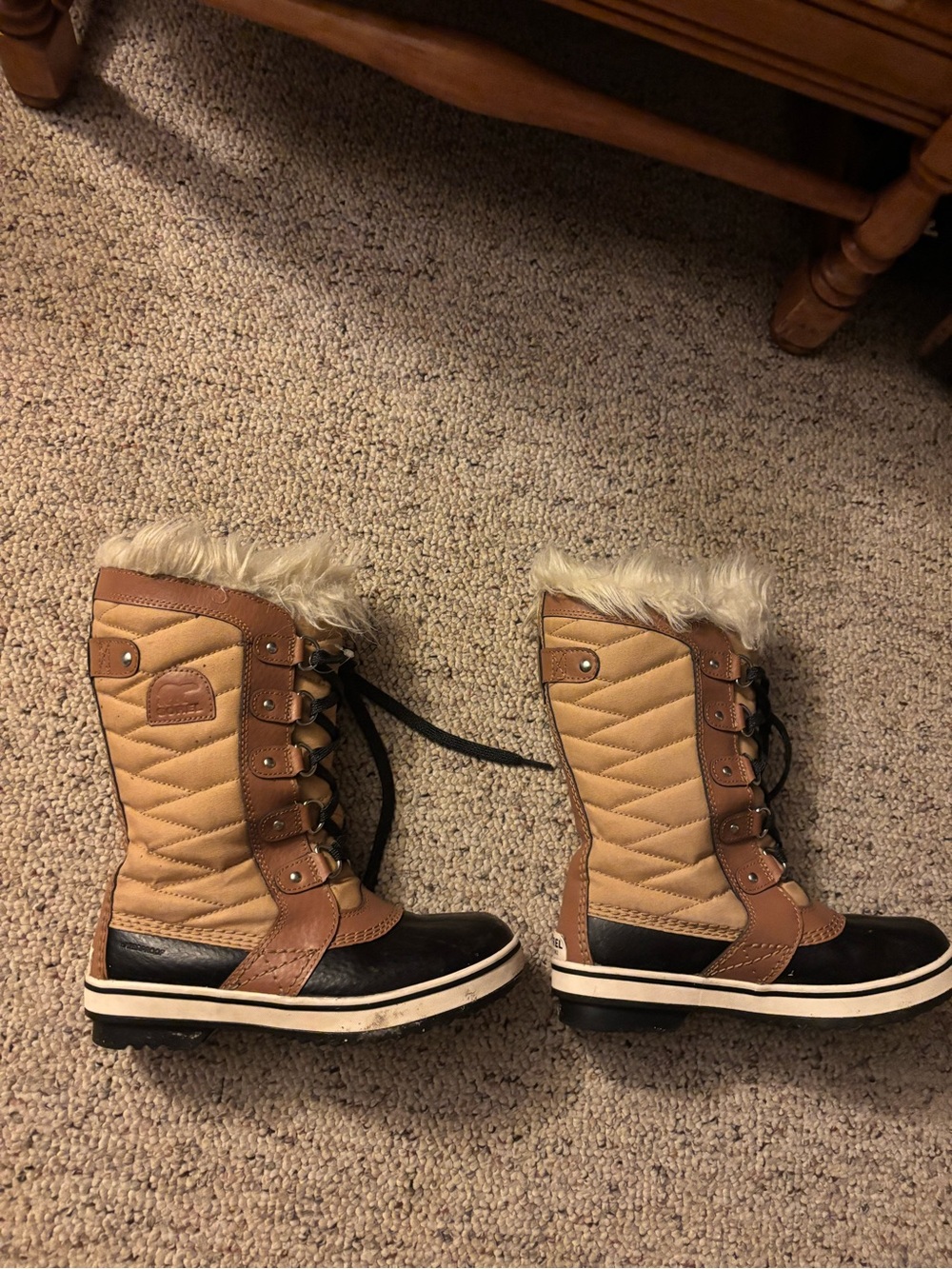 Sorel Tan and Black Quilted-Style Winter Boot